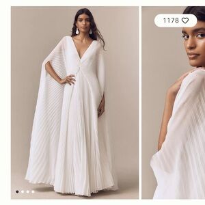 GEISHA DESIGNS PLEATED CAPE V-NECK MAXI DRESS